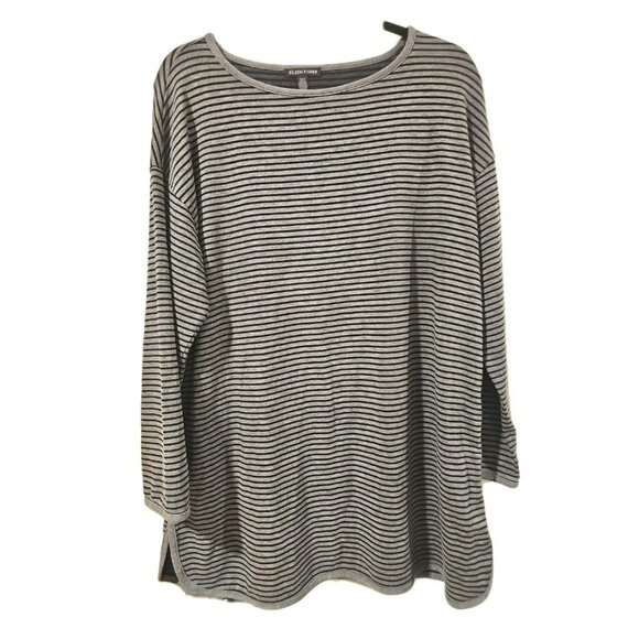 EILEEN FISHER Top Medium Tunic Stretch Tencel Terry Striped Long Sleeve Gray USA - Picture 2 of 11